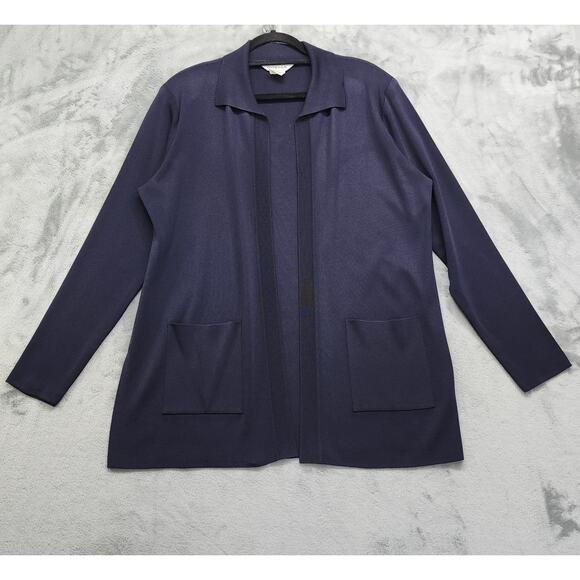Misook Sweaters - Exclusively Misook Sweater Womens M Blue Collared Cardigan Open Front Pockets